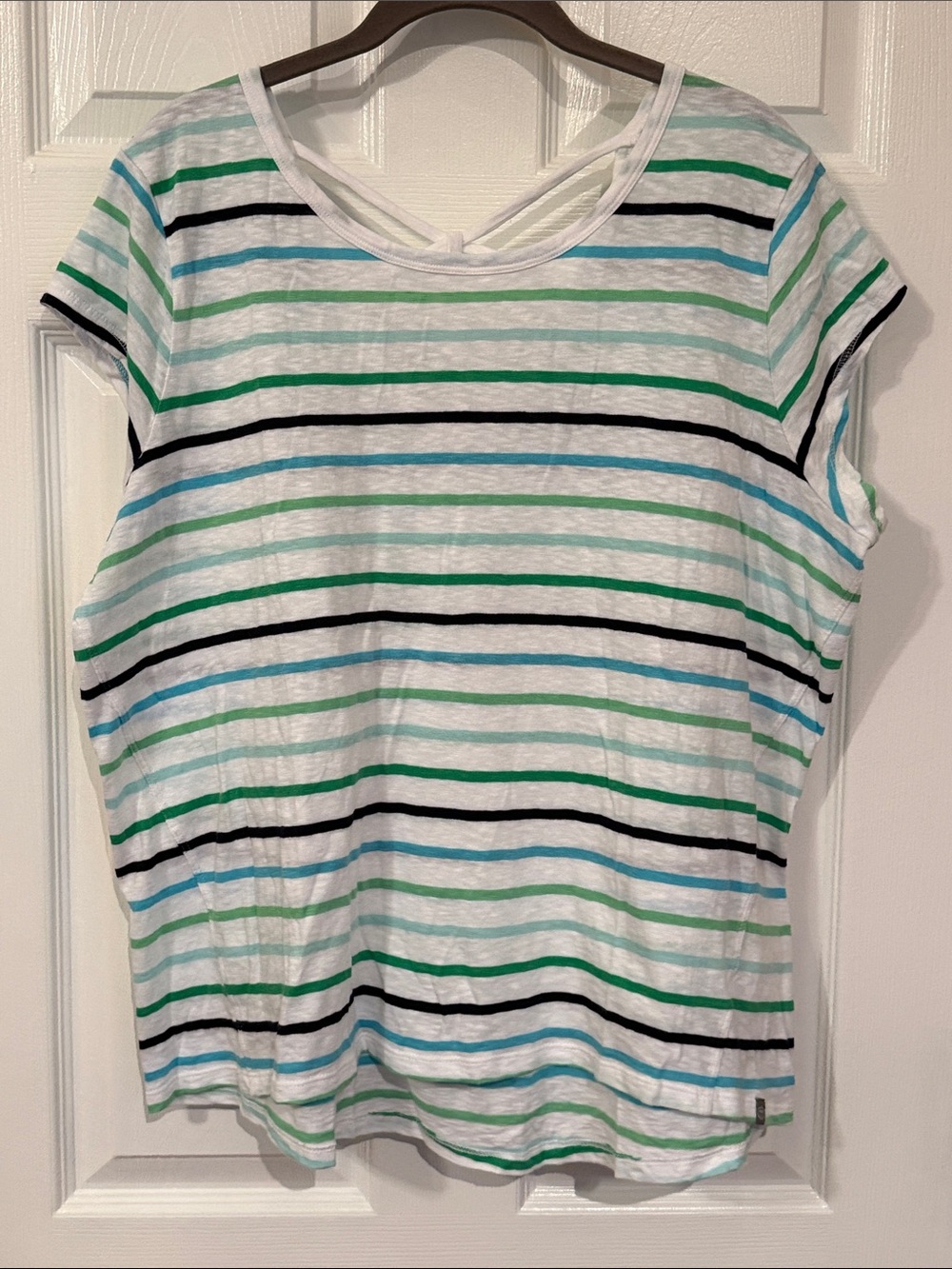 T by Talbots White Striped Short Sleeve Tee - Green & Blue Stripes